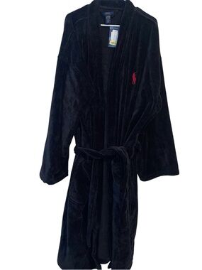 Men’s Ralph Lauren Black Robe with Red Polo Pony L XL New